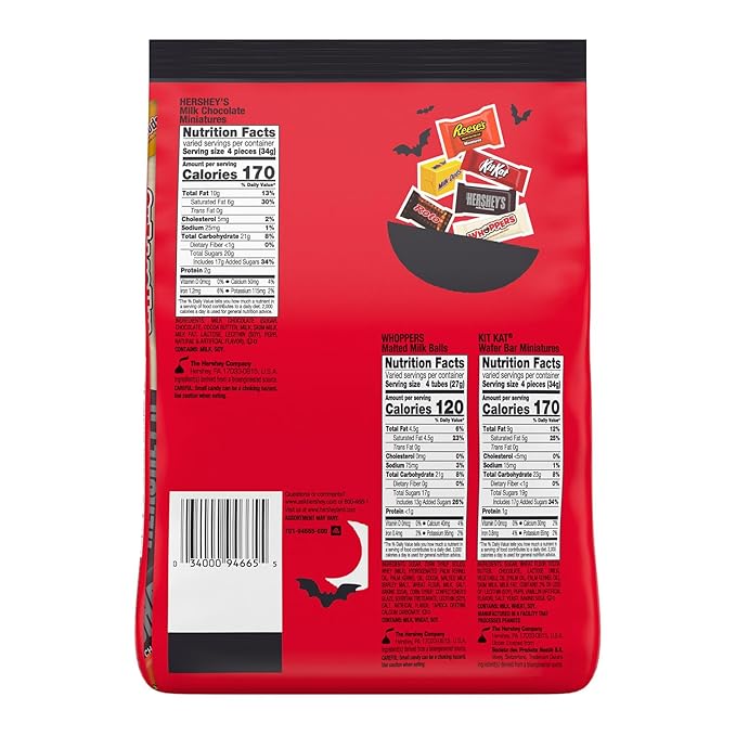 Hershey Miniatures Assorted Flavored, Halloween Candy Bulk Bag, 35.93 oz (115 Pieces)