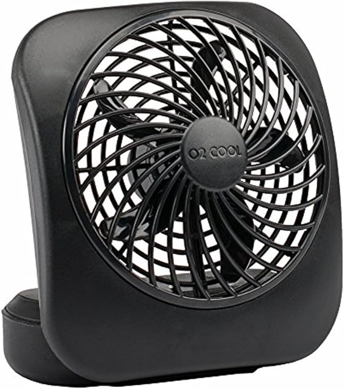 O2COOL Treva 5 Inch Battery Powered Fan Portable Desk Fan 2 Cooling Speeds with Compact Folding & Tilt Design Cubicle Accessories Small Portable (Black)