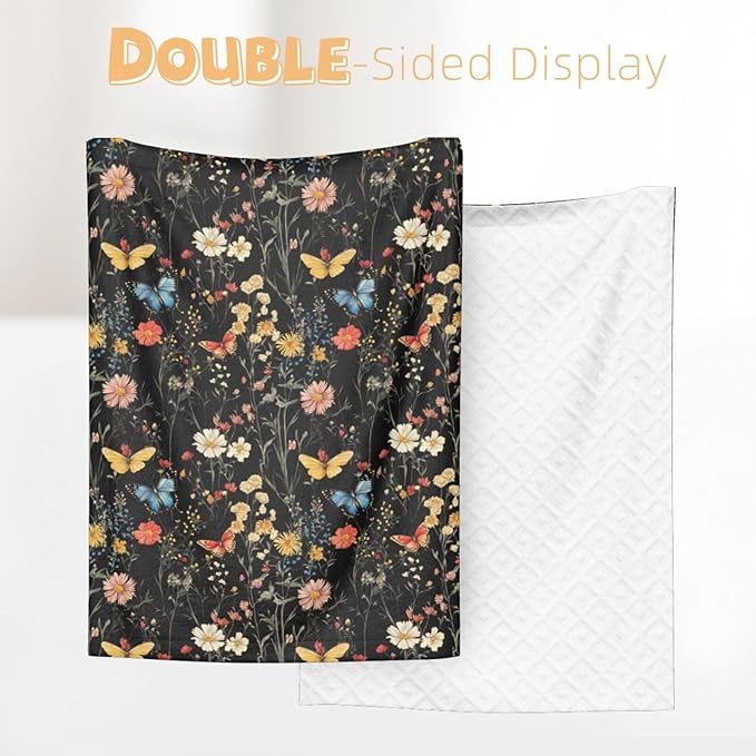 Baby Blanket Wildflower Botanical Butterfly Flower for Boy Girl Newborn 30x40 Inch Toddler Infant Nursery Throw Blankets Double Layer Comfy Soft Plush Stroller Crib Quilt