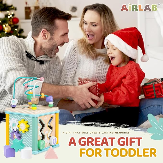 Wooden Activity Cube Montessori Toys for 1 2 3 Year Old Baby Toys 12 Months Toddlers 1-3 Birthday Gift Boys Girls Sensory Interactive Learning Toys