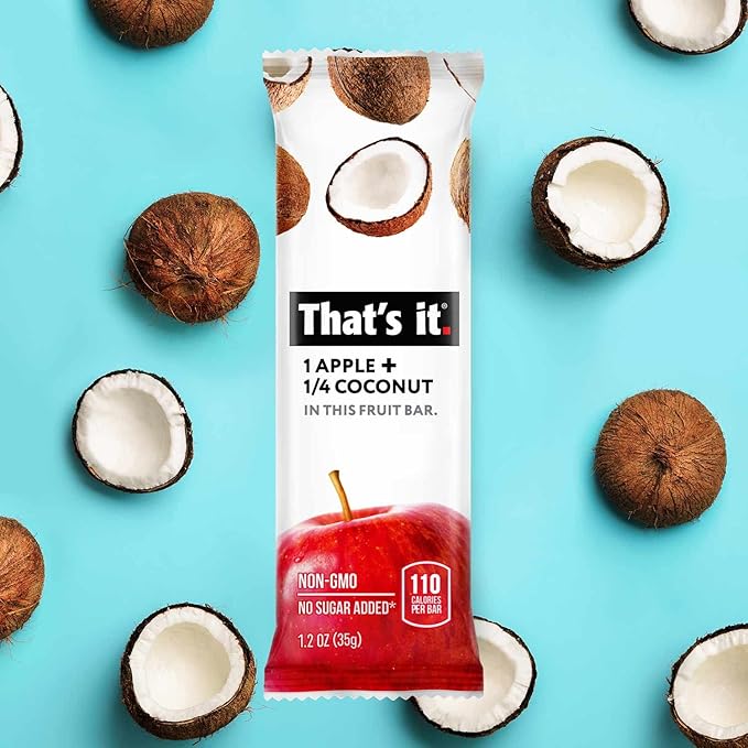 That's it. Apple + Coconut 100% Natural Real Fruit Bar, Best High Fiber Vegan, Gluten Free Healthy Snack, Paleo for Children & Adults, Non GMO No Added Sugar, No Preservatives Energy Food (12 Pack)