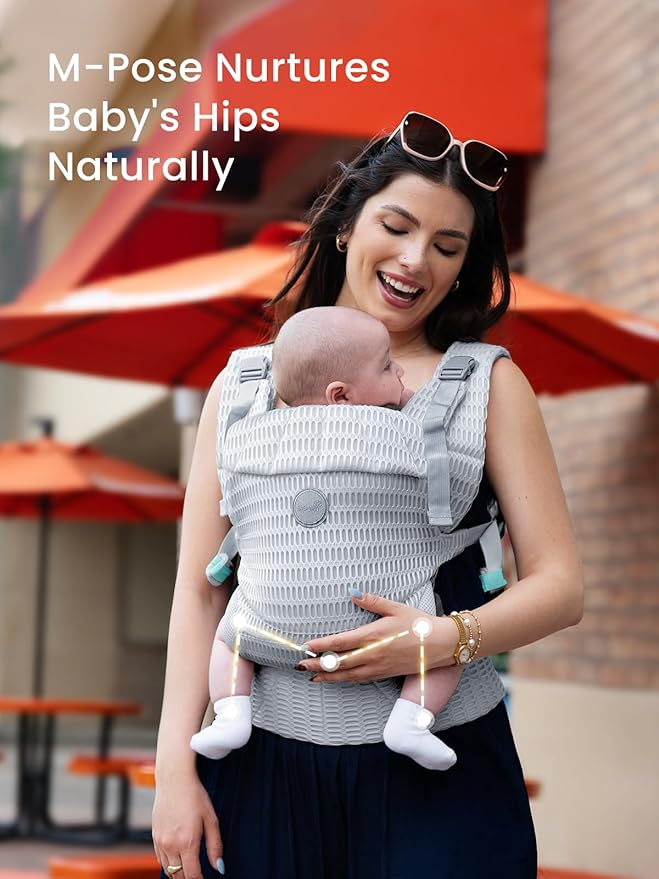 Grownsy Baby Carrier Newborn to Toddler (7-44lbs), Ergonomic & Cozy Wraps with One-Click Buckle, Mesh & Head Support for Hands-Free Comfort, Silver Gray