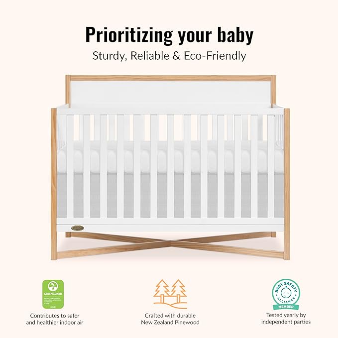 Dream On Me Owen 5-in-1 Convertible Full-Size Baby Crib in Vintage White Oak, GreenGuard Gold & JPMA, Converts to Toddler, Day, & Full-Size Bed Non-Toxic Paint, Safe Sleep Environment