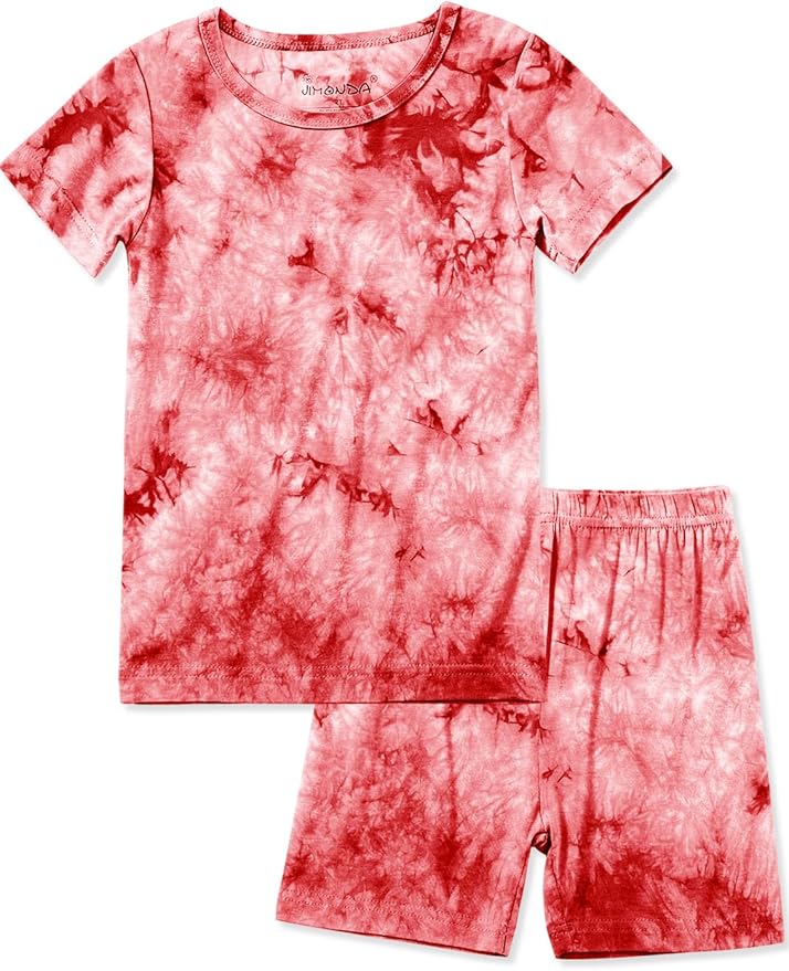 Jimonda Baby/Toddler Soft Sleepwear Short sleeve Kids Cool Pajama Outdoor 2-Piece Shirt&Shorts Casual sets Tie Dye PJ