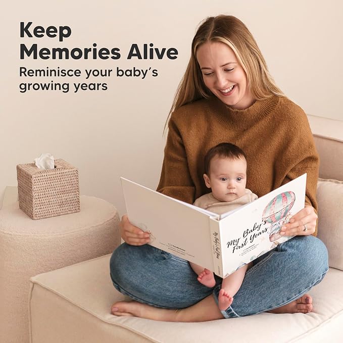 First 5 Years Baby Memory Book Girl, Boy - 90 Pages Hardcover First Year Milestone Keepsake Book, Newborn Scrapbook for New Parents, Minimalist Photo Album Journal, Gift for Baby Shower(AdventureLand)