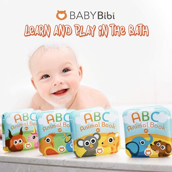 Floating Baby Bath Books. Kids Learning Bath Toys. Waterproof Bathtime Toys for Toddlers. Kids Educational Infant Bath Toys.(Set of 4: ABC Animal Bath Books)