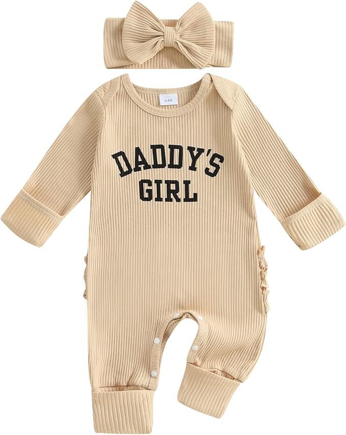 Newborn Baby Girls Rompers Knit Round Neck Long Sleeve Infant Fall Jumpsuits with Headband Coming Home Outfit