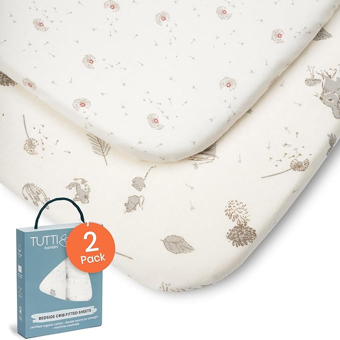 Tutti Bambini Premium Bassinet Sheets (2 Pack) - Soft & Breathable Bamboo Viscose Jersey, Double-Strength Bedside Sleeper Sheets, Fits Mattresses from 20.8 x 31.5 in to 23.6 x 35.4 in (Cocoon)