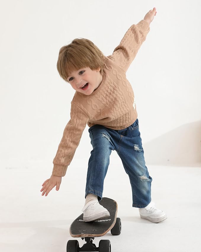 NZRVAWS Toddler Baby Boy Clothes Pullover Sweater Ripped Jean Sweatsuit Little Boy Outfit Fall Winter Clothing Set 6M-7T