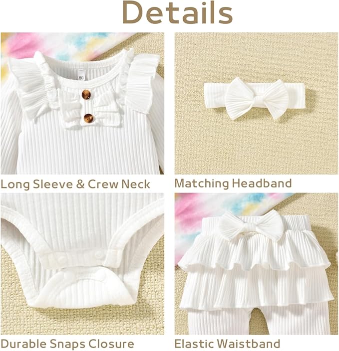 Aalizzwell Preemie Newborn Infant Baby Girls Clothes Ribbed Bodysuit Pants Set Fall Winter Outfits