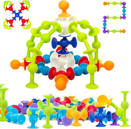 48 Piece Suction Cup Bath Toys for Kids Ages 3+, Sensory Toys for Autistic Children, Travel Window Stem Learning, Bathtub with Storage