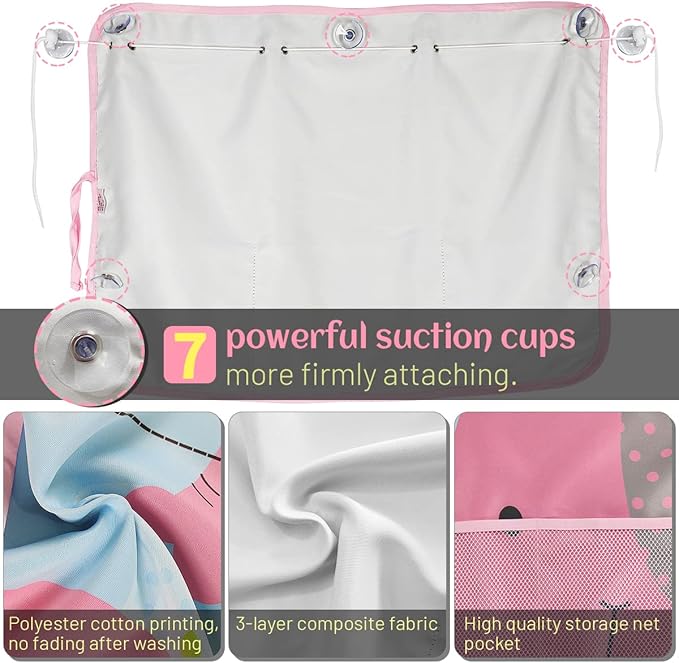 Car Sun Shade for Window Baby, 2 Pack Full Shade Window Shades with Storage Net Pocket, 7 Suction Cups, Cute Elephant for Sun/Heat/UV Rays Protection, Kids