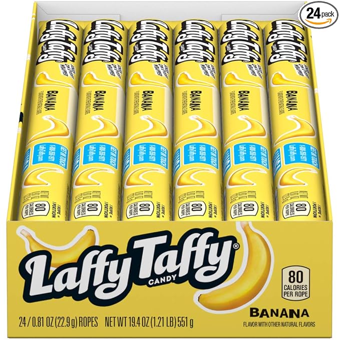 Laffy Taffy Rope Candy, Banana Flavor, 0.81 Ounce Ropes (Pack of 24)