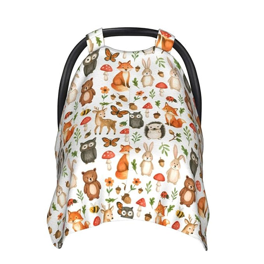 KiuLoam Woodland Animals Baby Car Seat Canopy, Nursing Cover for Mom Breastfeeding Scarf, Infant Car Seat Cover/Multiuse Baby Stroller Covers for Babies Boys Girls