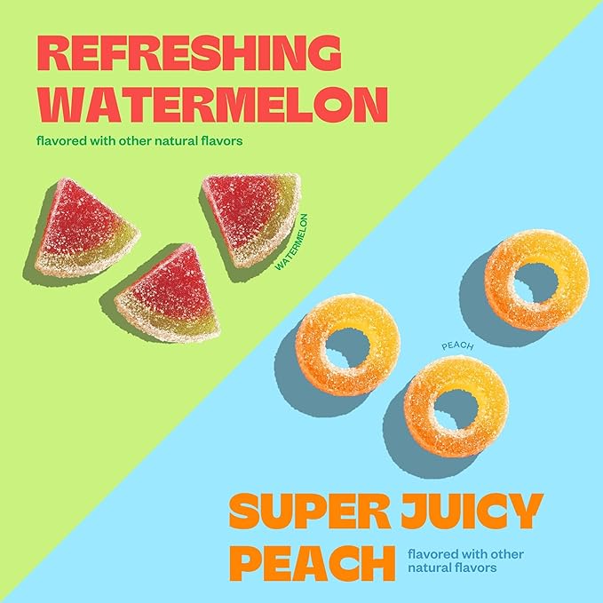 Tandy Mellow Melons & Mellow Rings L-Theanine Gummies I Relaxation Gummy with Watermelon & Peach Flavors I Calming Gummies for Adults I Gluten-Free Fast-Acting Dietary Supplement Gummy I 6-Pack