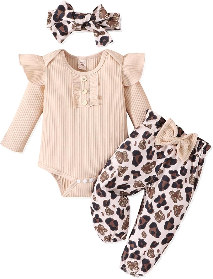 GDTOGRT Baby Girl Clothes Newborn Infant Outfits Ruffle Romper+ Floral Pants + Cute Headband Sets for Girls