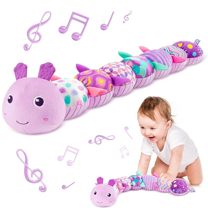 Sumobaby Infant Baby Musical Multi-Sensory Caterpillar, Stuffed Animal Activity Soft Toys, for Tummy Time Newborn 0-3-6-12 Months Girls, Purple