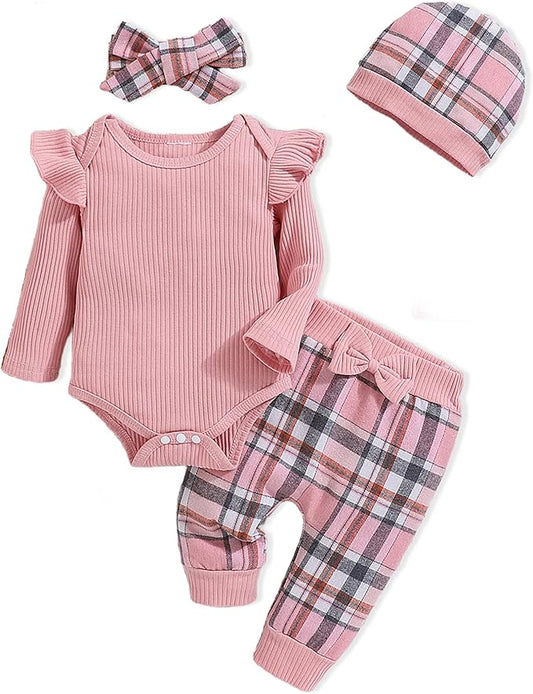 Baby Girl Clothes Newborn Infant Outfits Cute Summer Clothes Spring Romper Set+Hat+Headband