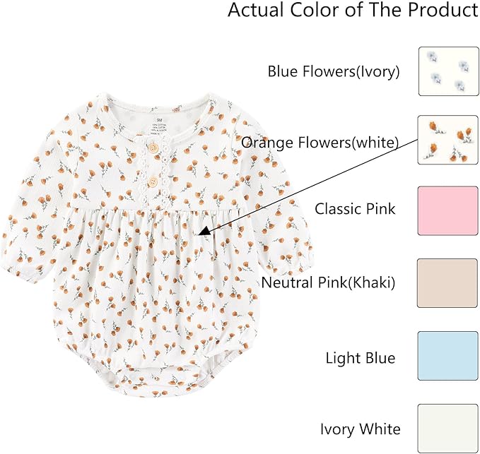 Baby Girl Clothes Cotton Bubble Romper Floral Bodysuits Infant Outfit Set