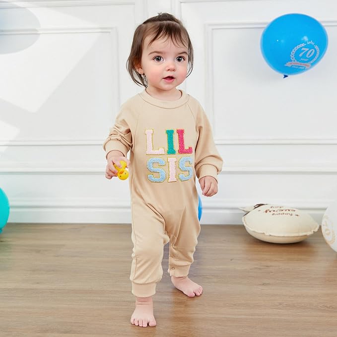 Infant Baby Girl Fall Outfit Sweatshirt Romper Letter Embroidery Jumpsuit Big Lil Sis Matching Newborn Winter Clothes