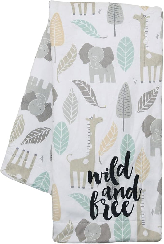 Lambs & Ivy Jungle Friends Elephant/Giraffe Safari Soft Fleece Baby Blanket