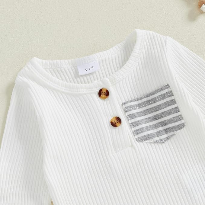 fhutpw Baby Boy Clothes 3 6 12 18 Months Ribbed Knitted Long Sleeve Romper and Pants Sets Newborn Fall Splicing Color Outfits