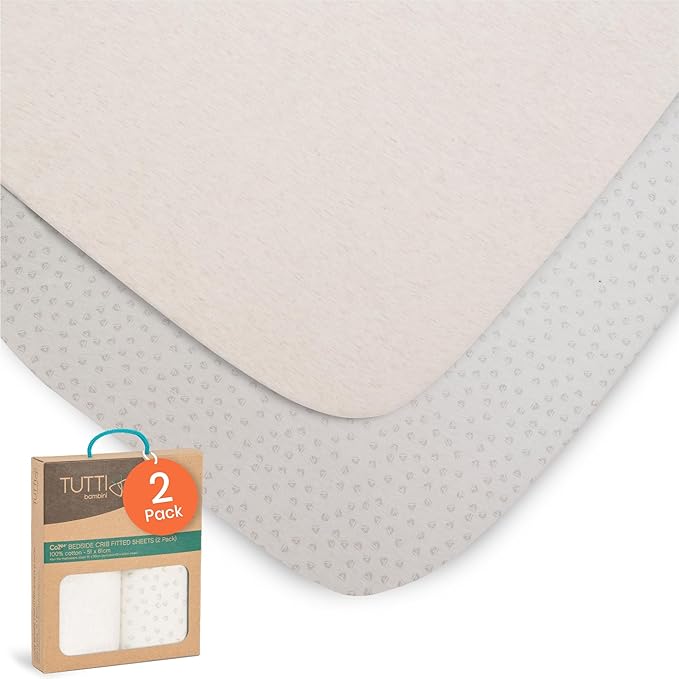 Tutti Bambini Premium Bassinet Sheets (2 Pack) - Soft & Breathable Bamboo Jersey, Double-Strength Bedside Sleeper Sheets, Fits Mattresses from 20.8 x 31.5 in to 23.6 x 35.4 in (Grey/Cloud)