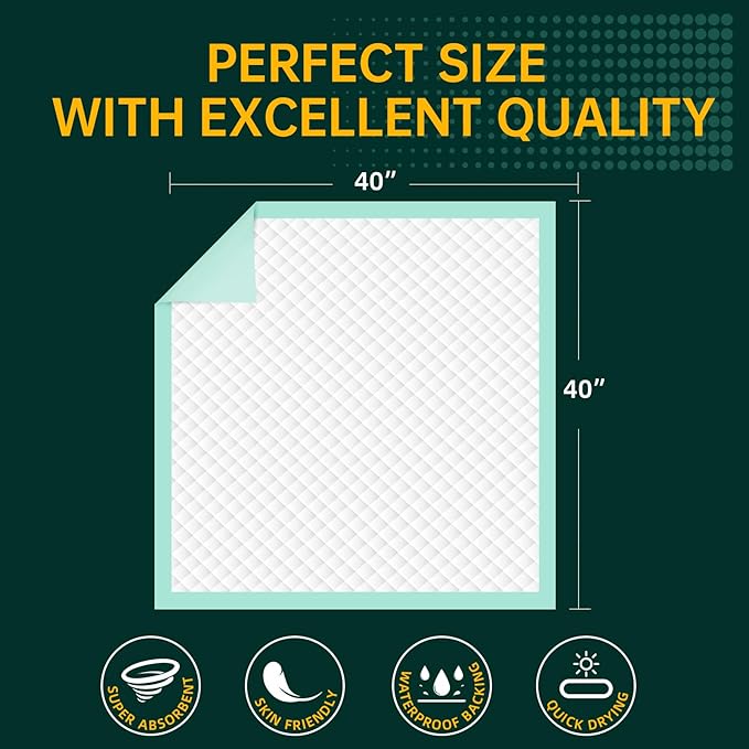 Disposable Bed Pads 40"X40" Extra Large Pee Pads for Incontinence 140 Gram Heavy Duty Super Absorbent Underpads Waterproof Chucks Pads for Adults, Elderly or Pets [100x100CM, 25pcs]
