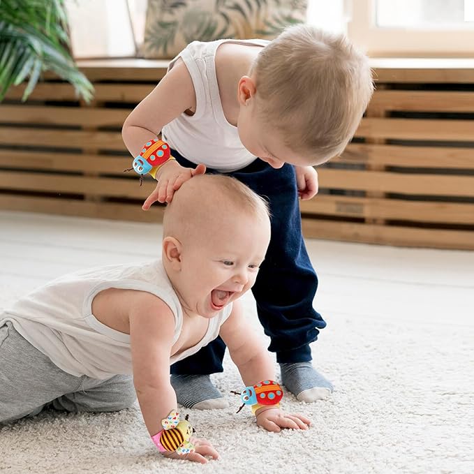 Bloobloomax Baby Rattles Toys for 0-12 Month, Infant Girl Boy Toys for Babies 3-6 Months, Newborn Hand & Foot Toys for 0 to 9 Months, Baby Shower Gifts Set with Wrist Rattle Socks (Light Blue)