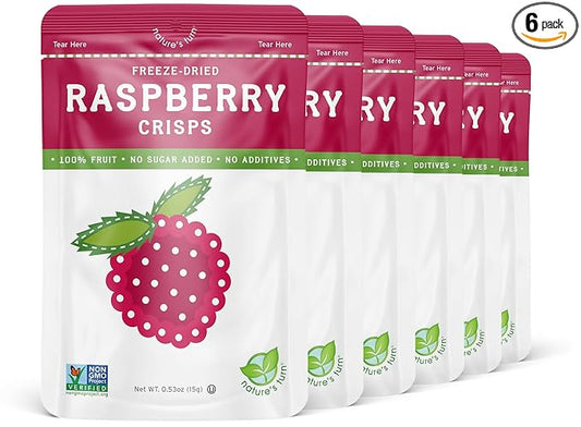 Nature’s Turn Freeze-Dried Raspberry Crisps – Healthy, Gluten-Free, Crispy & Delicious, Plant-Based Snack, Ideal for Cereal, Smoothies, School Lunches, & On-the-Go, Pack of 6 (0.53 oz Each)