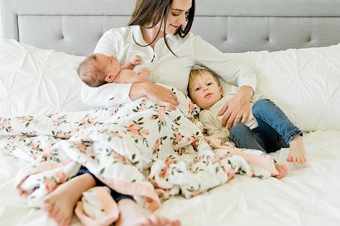 Little Unicorn Premium Quilted Throw | Super Soft, Multi-Layered Muslin XL Blanket| Great for Kids & Families (Watercolor Roses)