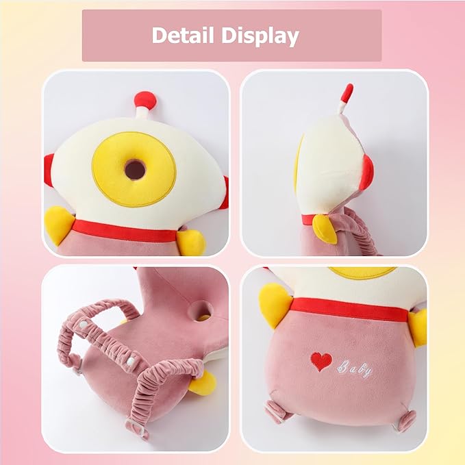 JunNeng Baby Head Protector Backpack Memory Foam, 3-Sided Fall Head Safety Protection, Pink Astronaut