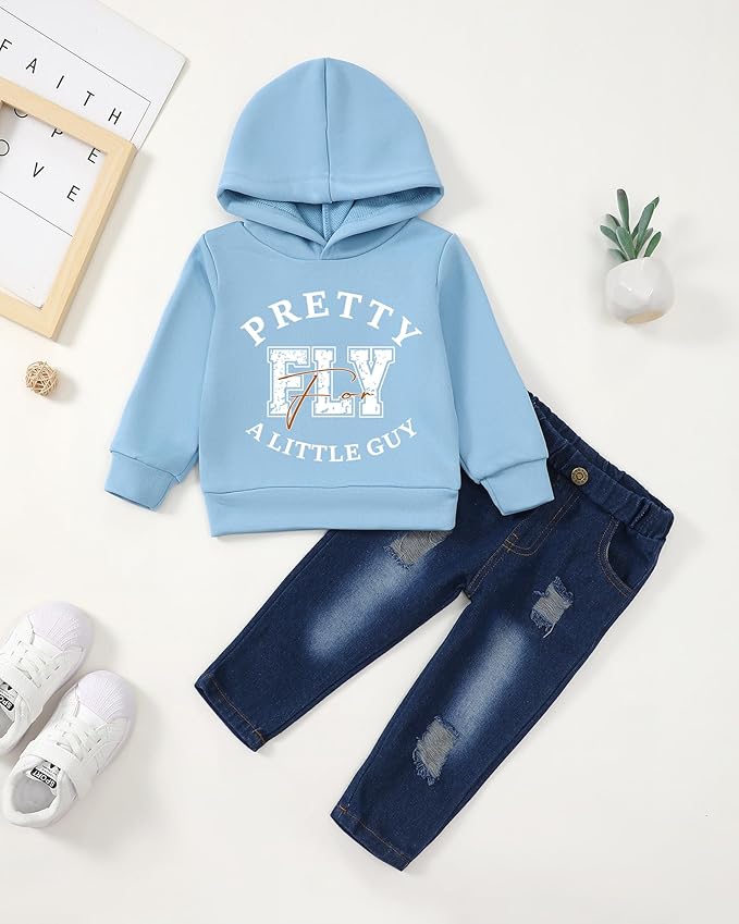 NZRVAWS Baby Boy Clothes Toddler Boy Outfit 2 3 4T 6 12 18 24 Month Fall Winter Hoodie Ripped Jeans Clothing