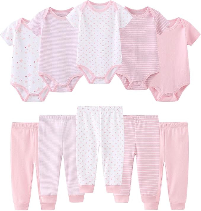 Baby Bodysuit and Pant Set 10-pcs Cotton Soft Newborn Boy Girl Clothes Outfits