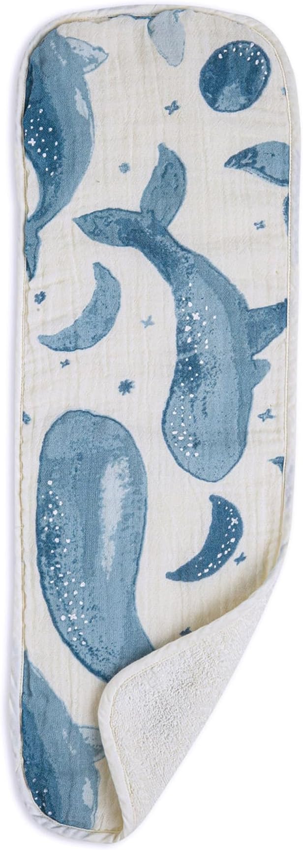 Crane Baby Muslin Burp Cloths, Nautical Theme Whale Design, Baby Boy Essentials, Cotton, Set of 3, 7" x 20" Blue Burp Cloth Set