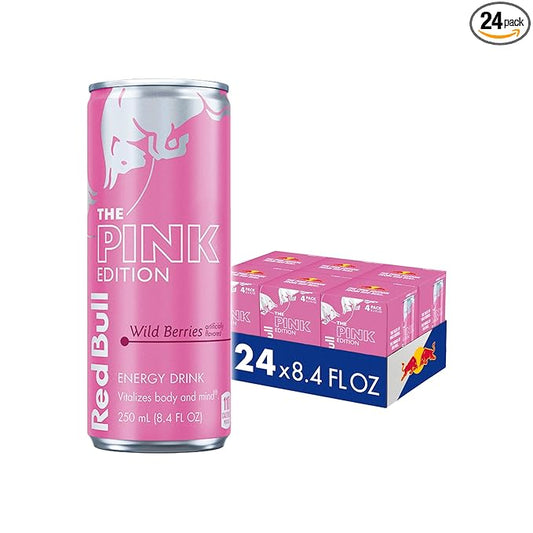 Red Bull Pink Edition Energy Drink, Wild Berries, 8.4 fl. oz., 6 x 4 Cans, Pack of 24 Cans, with 80mg Caffeine, Taurine & B Vitamins