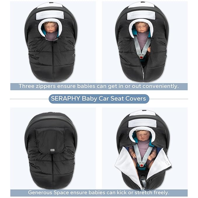 SERAPHY Car Seat Cover Baby Winter Carseat Cover for Babies, Universal Warm Infant Car Seat Canopy & Stroller Covers Accessories for Newborn Boy Girl Essentials, Black