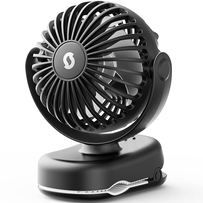 SWEETFULL Stroller Fan with Clip - Portable Mini Clip on Fan, 3 Speeds, 11Hrs Cooling, Cute Small Personal Desk Cooler for Baby Essentials, Bike Accessories, Car Seat, Umbrella, Carrier - Black