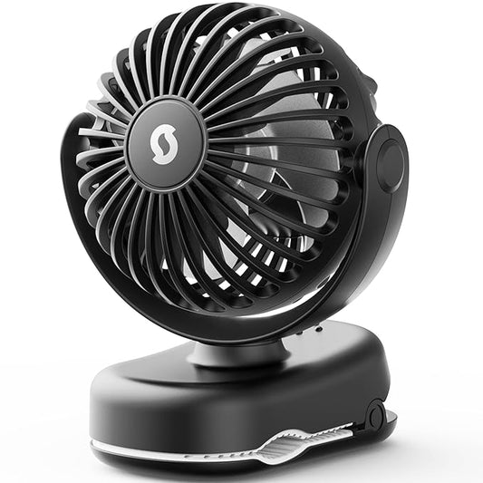 SWEETFULL Stroller Fan with Clip - Portable Mini Clip on Fan, 3 Speeds, 11Hrs Cooling, Cute Small Personal Desk Cooler for Baby Essentials, Bike Accessories, Car Seat, Umbrella, Carrier - Black