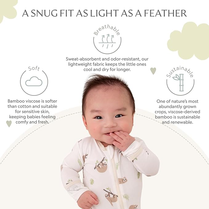 Bamboo Little Soft Baby Footie Pajamas, Baby Clothes, Newborn Sleepers, 95% Viscose and 5% Spandex, 0-24 Months