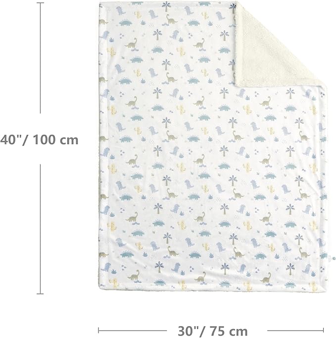 CREVENT Cozy Soft and Warm Mink Baby Blanket with Sherpa Backing, Gift Packing with Ribbon for Newborn Infant Toddler's Crib Cot Stroller (30"X40" Dinosaur)