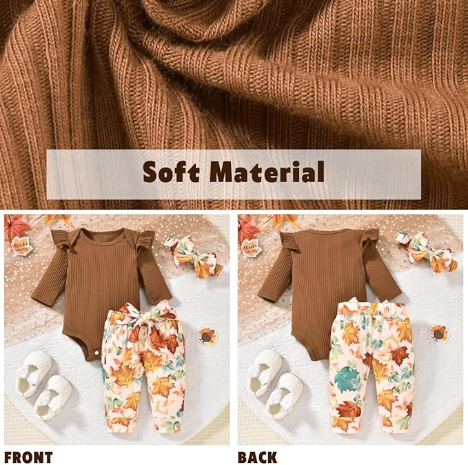 Aalizzwell Preemie Newborn Infant Baby Girls Clothes Ribbed Romper Bodysuit Pants Set Fall Winter Outfits