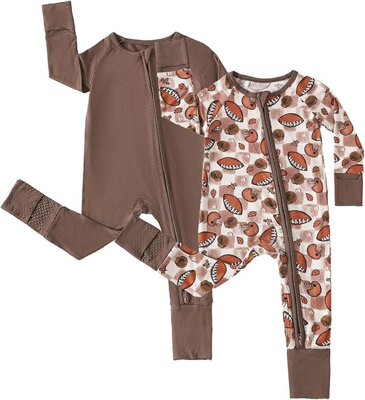 Chichoo Rayon from Bamboo Baby Pajamas Boy 2pack Baseball Football Infant 2 Way Zipper Pjs Romper Newborn Footless Sleeper