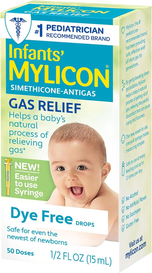 Mylicon Gas Relief Drops for Infants and Babies, Dye Free Formula, 0.5 Fluid Ounce