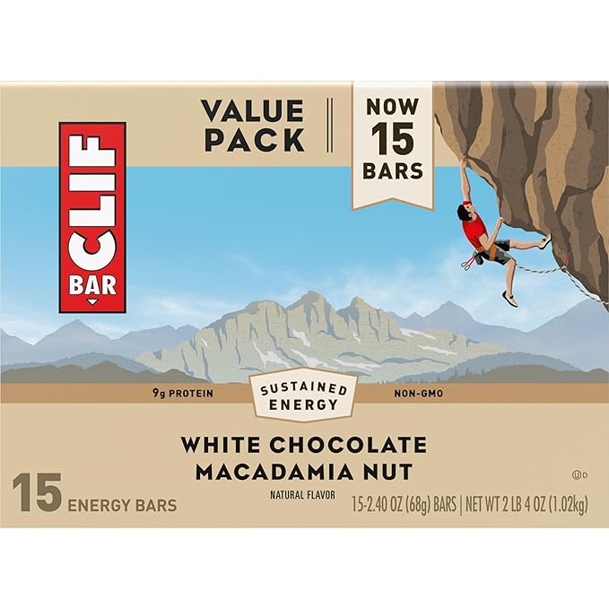 CLIF BAR - White Chocolate Macadamia Nut Flavor - Made with Organic Oats - Energy Bars - Non-GMO - Plant Based Protein Bars (15 Pack)