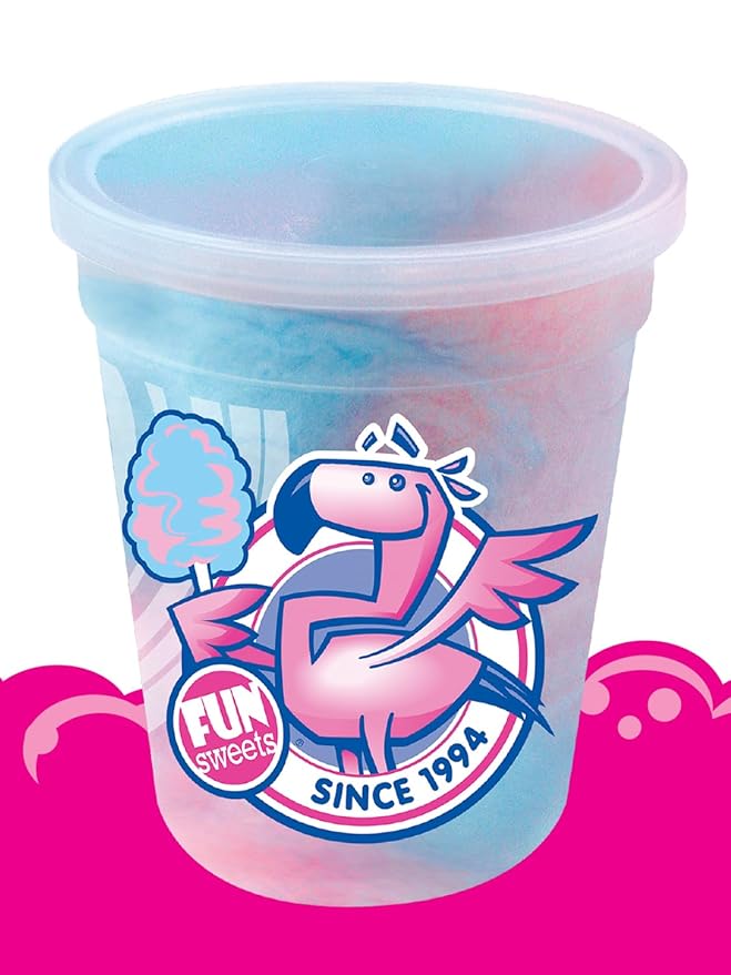 Fun Sweets Cotton Candy 12-Pack - Blue Raspberry and Cherry Swirl 1.5 oz Tub Resealable - Individual Cotton Candy Tubs Great for Easter Basket Candies or Party Favors - Bulk CottonCandy Individual Tubs