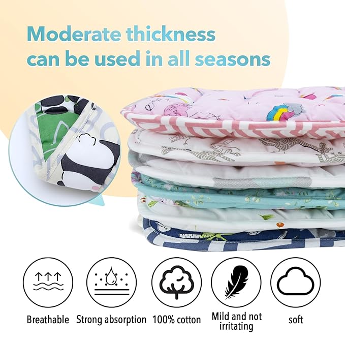 Baby Stroller Cushion,Infant Car Seat Insert-Reversible Universal Breathable and Soft Newborn Stroller Mat,100% Cotton Cover Toddler Seat Pad Liner-34x78cm,1 Pack(Green Panda)