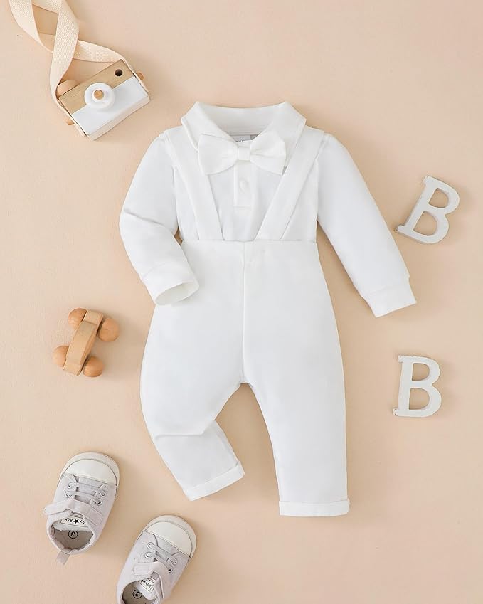 Newborn Baby Boy Clothes Gentleman Wedding Suit Infant Outfits Formal Dress Shirt+Bowtie+Suspender Pants