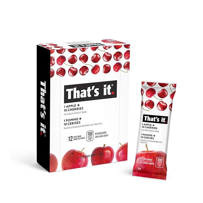 That's it. Apples + Cherry 100% Natural Real Fruit Bar, Best High Fiber Vegan, Gluten Free Healthy Snack, Paleo for Children & Adults, Non GMO Sugar-Free, No preservatives Energy Food, 12 Count (Pack of 1)