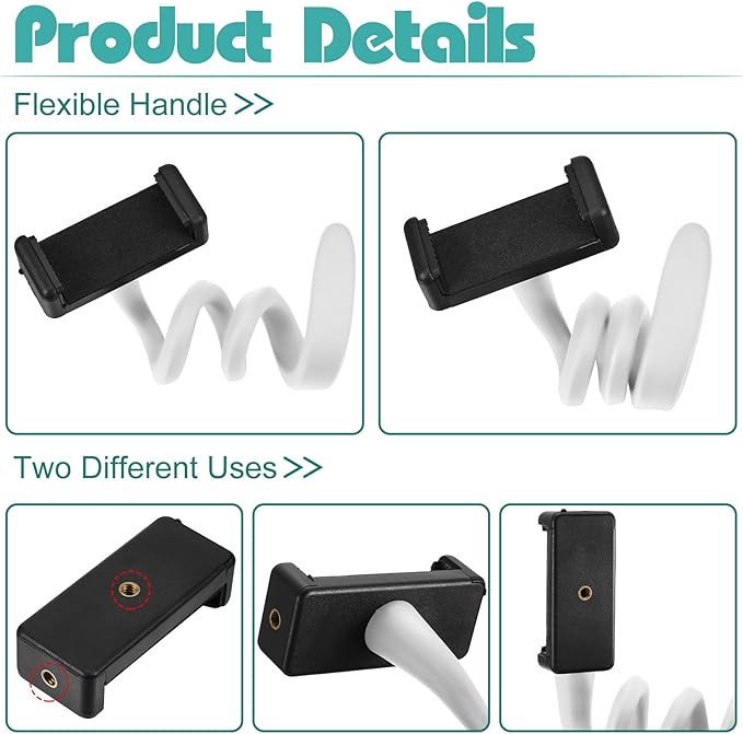 Amylove 2 Pcs Stroller Phone Holder Portable Cell Phone Holder Stand Universal Stroller Accessories for Parent Baby Toddler Cellphone Clamp with Non Slip Silicone Arm Grip(White,Novel)